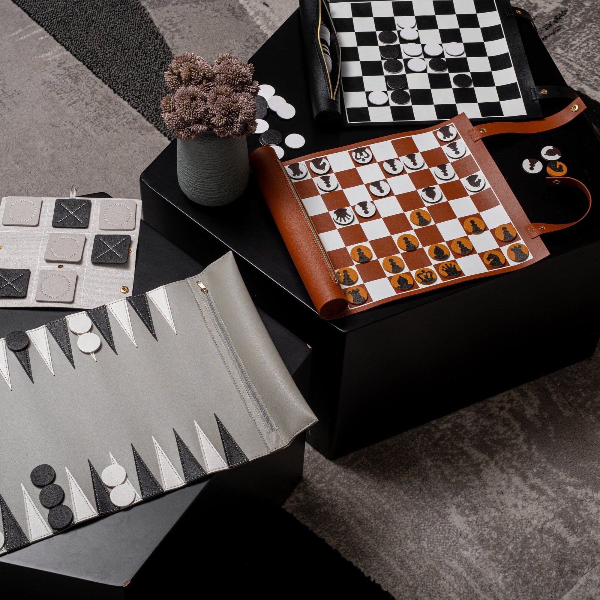 Leather Chess/Checkers Set — lifestyle shot | Judaica Square Lakewood