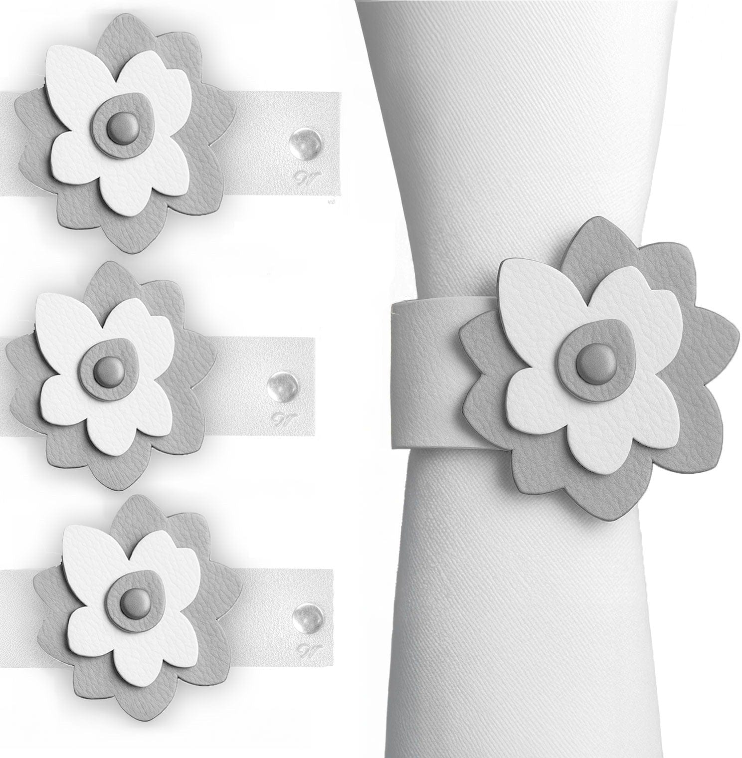 Leather Flower Napkin Wraps — reverse view | Judaica Square Lakewood