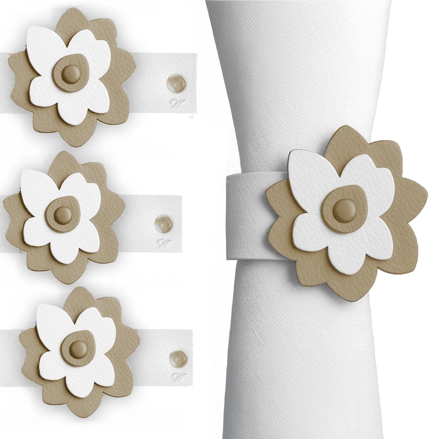 Leather Flower Napkin Wraps — hero shot | Judaica Square Lakewood