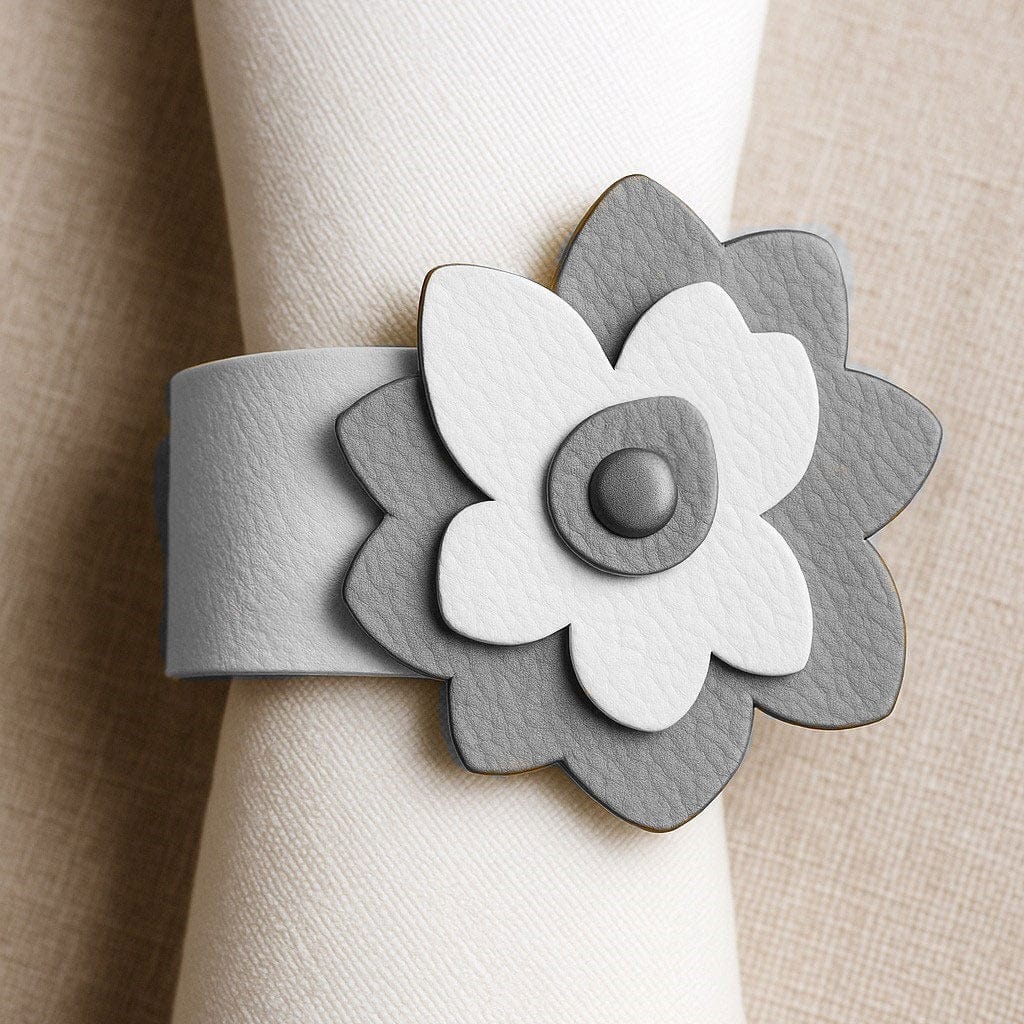 Leather Flower Napkin Wraps — side detail | Judaica Square Lakewood