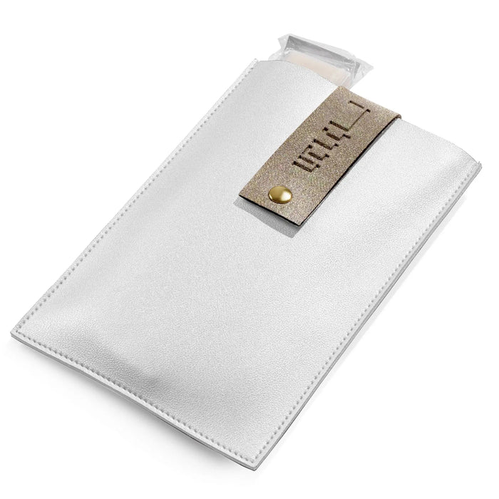 Leather Havdalah Pouch — white and gold faux leather pouch with besamim case havdalah set | Judaica Square Lakewood