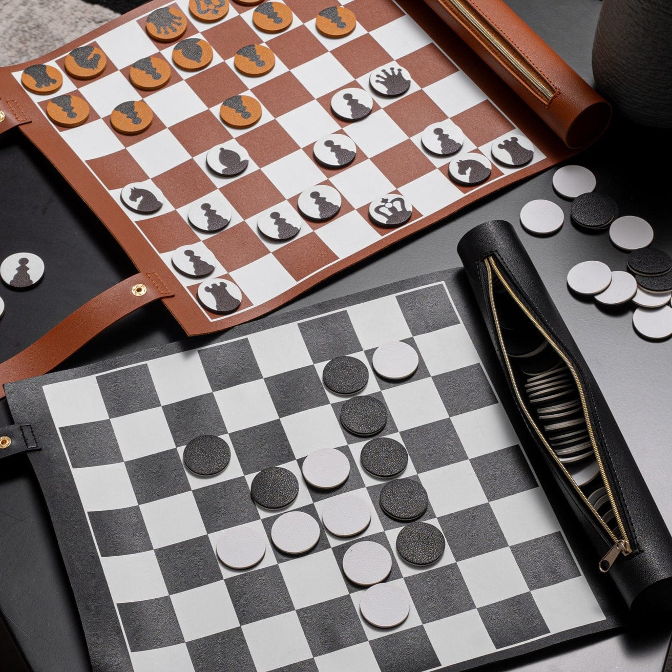Leather Othello/Checkers Game — detail view | Judaica Square Lakewood
