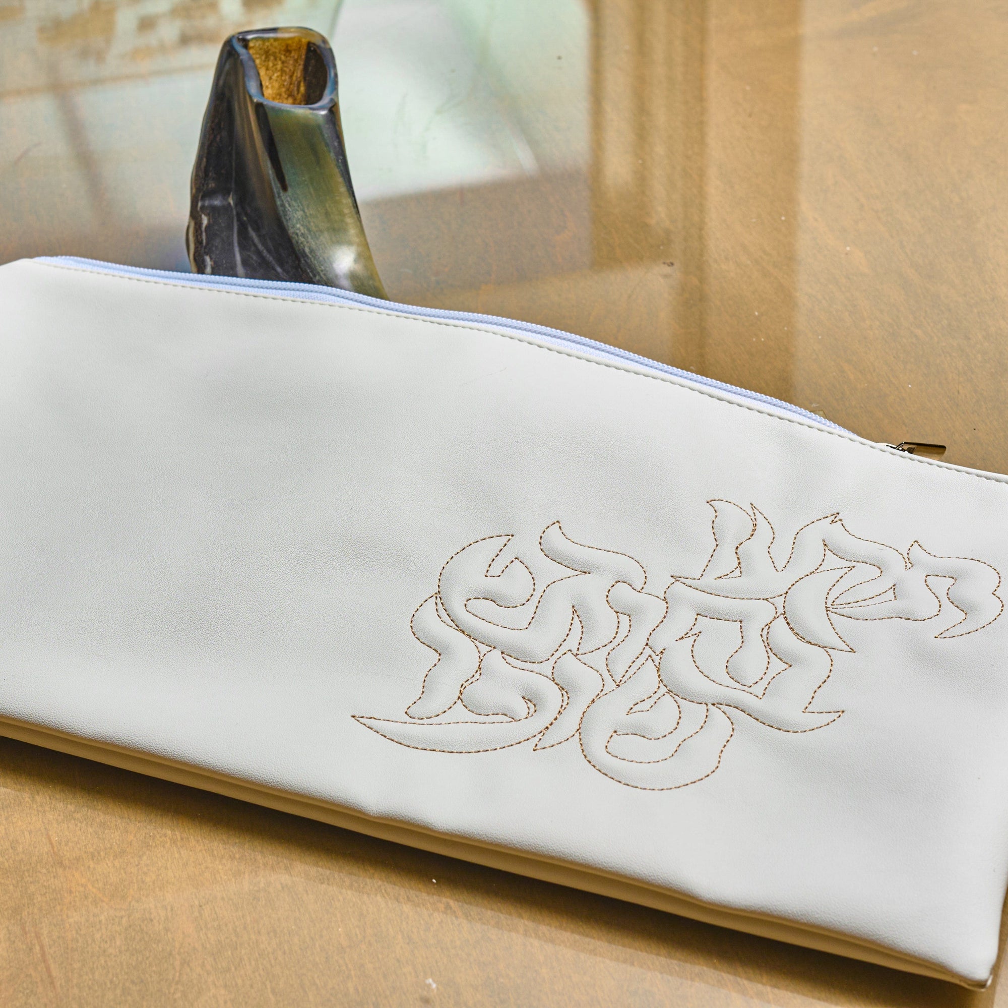 Leather Pillow Script Shofar Bag — reverse view | Judaica Square Lakewood