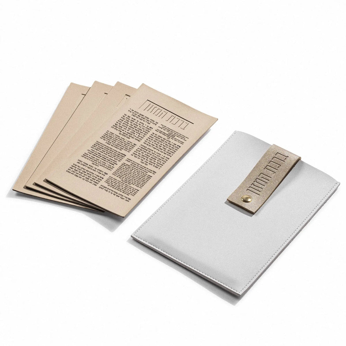 White bencher pouch with gold snap tab and four gold-toned bencher cards