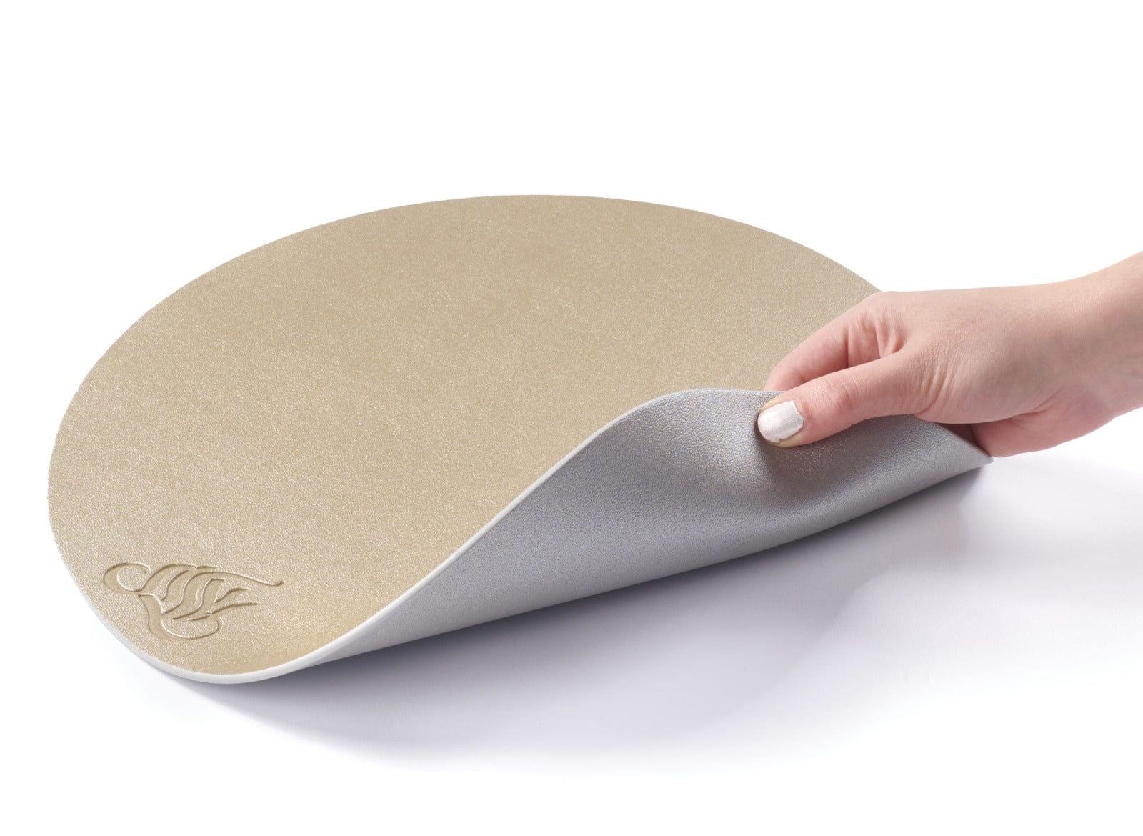 Leather Round Chargers — side detail | Judaica Square Lakewood