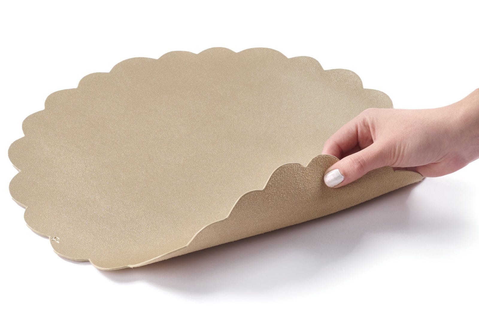 Leather Scalloped Chargers — in use | Judaica Square Lakewood