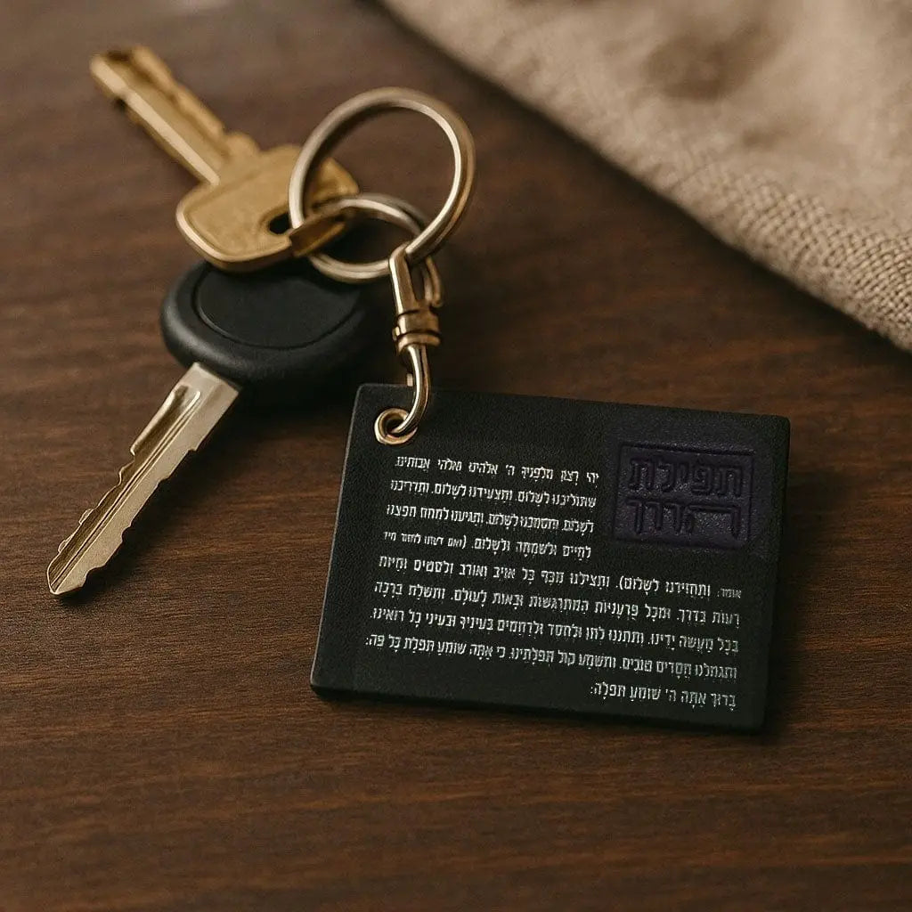 Leather Tefillas Haderech Keychain | Judaica Square Lakewood