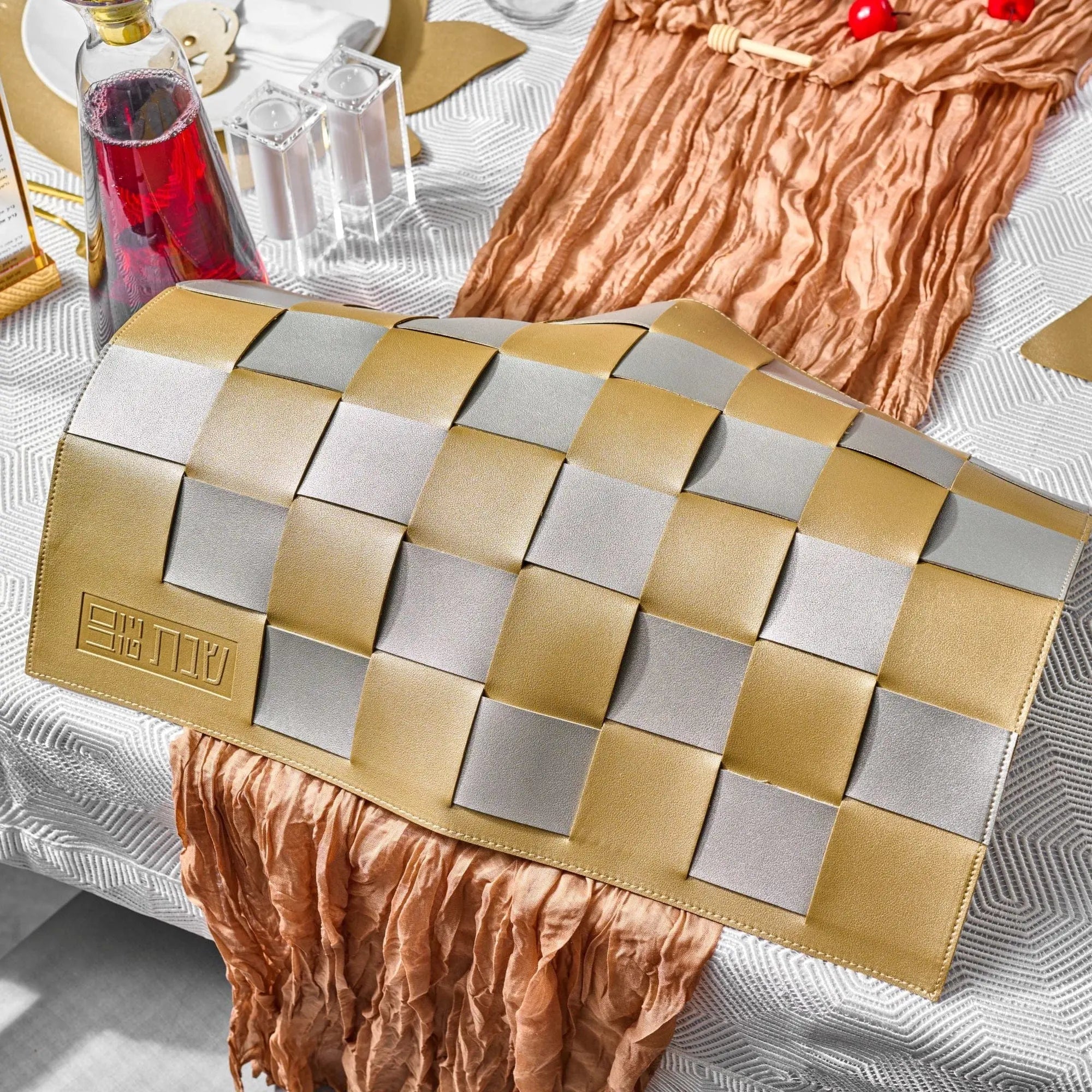 Leather Woven Challah Cover | Judaica Square Lakewood
