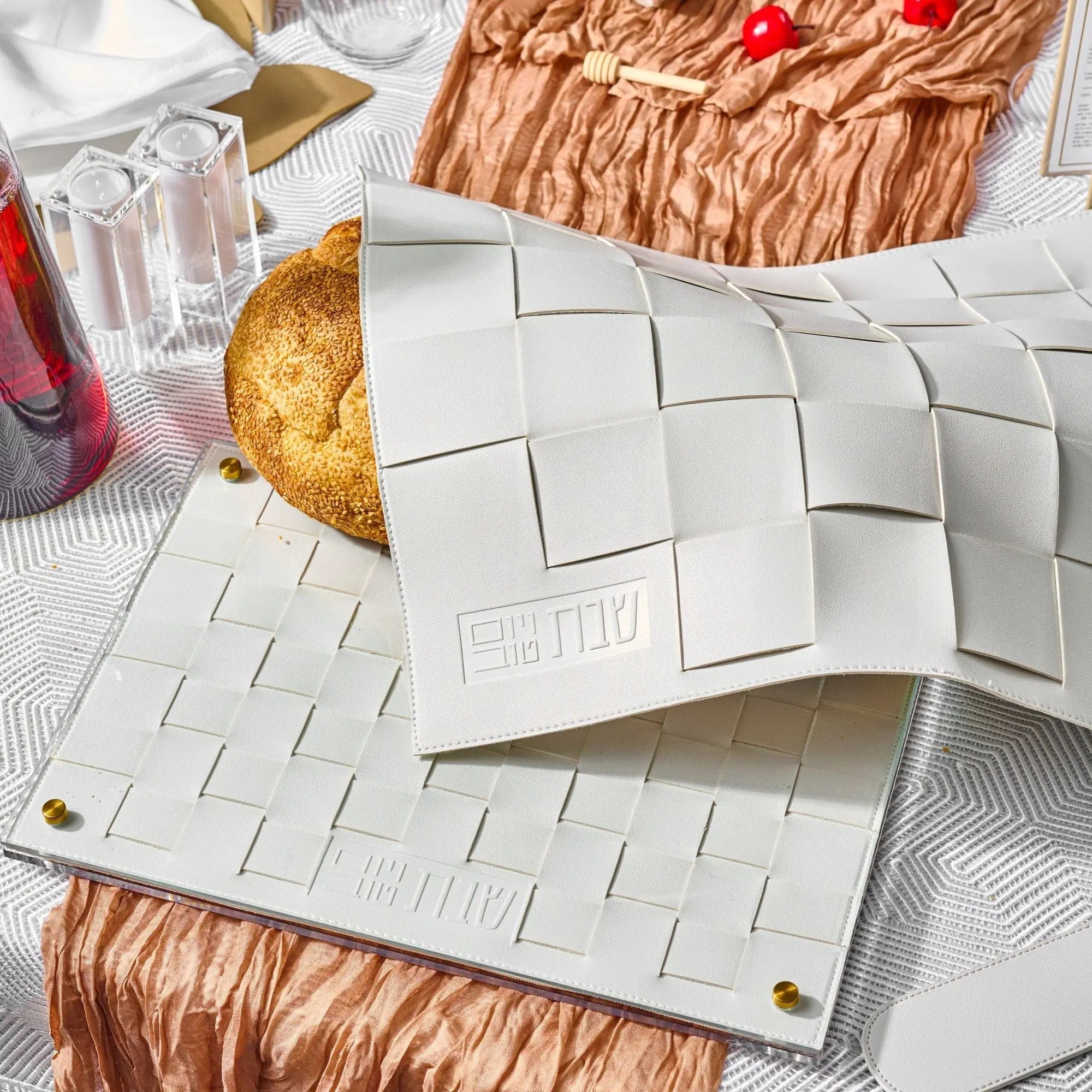 Leather Woven Challah Cover | Judaica Square Lakewood