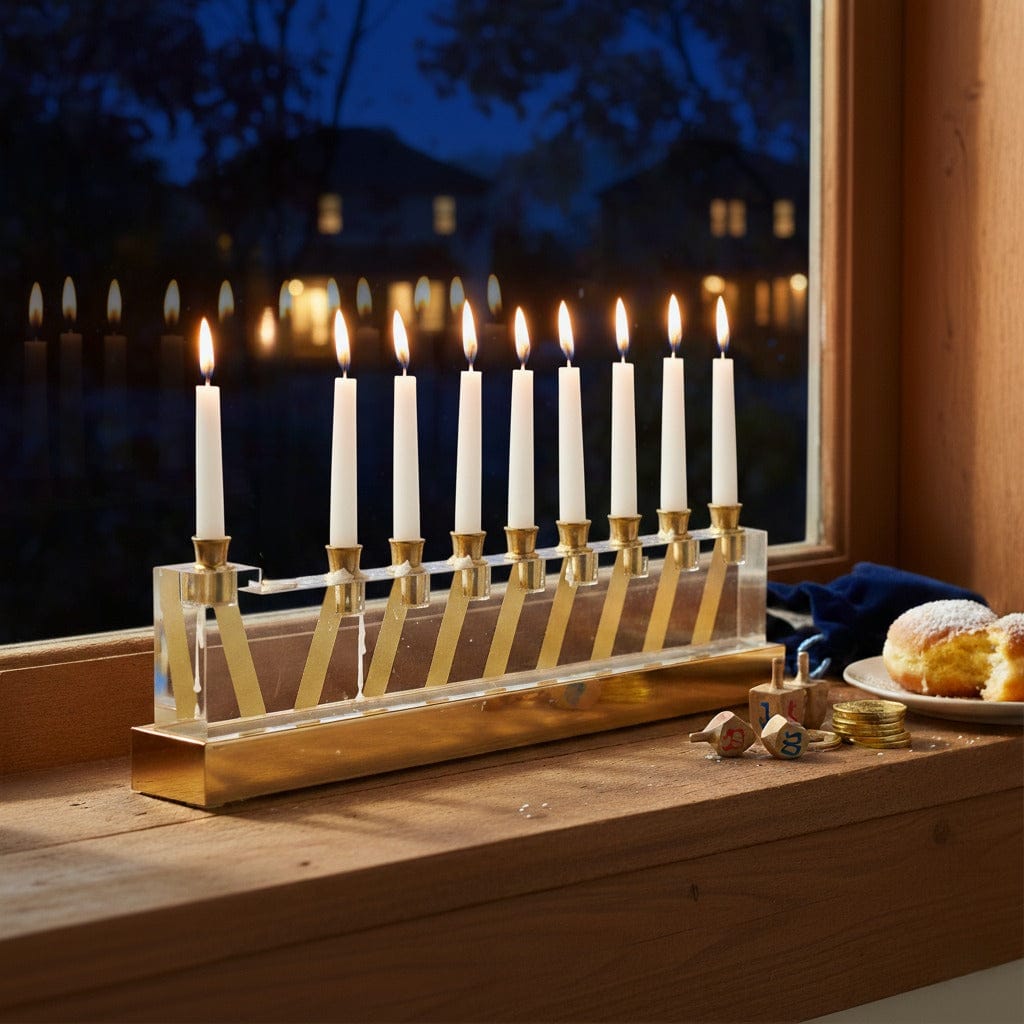 Line Menorah — crystal-clear lucite