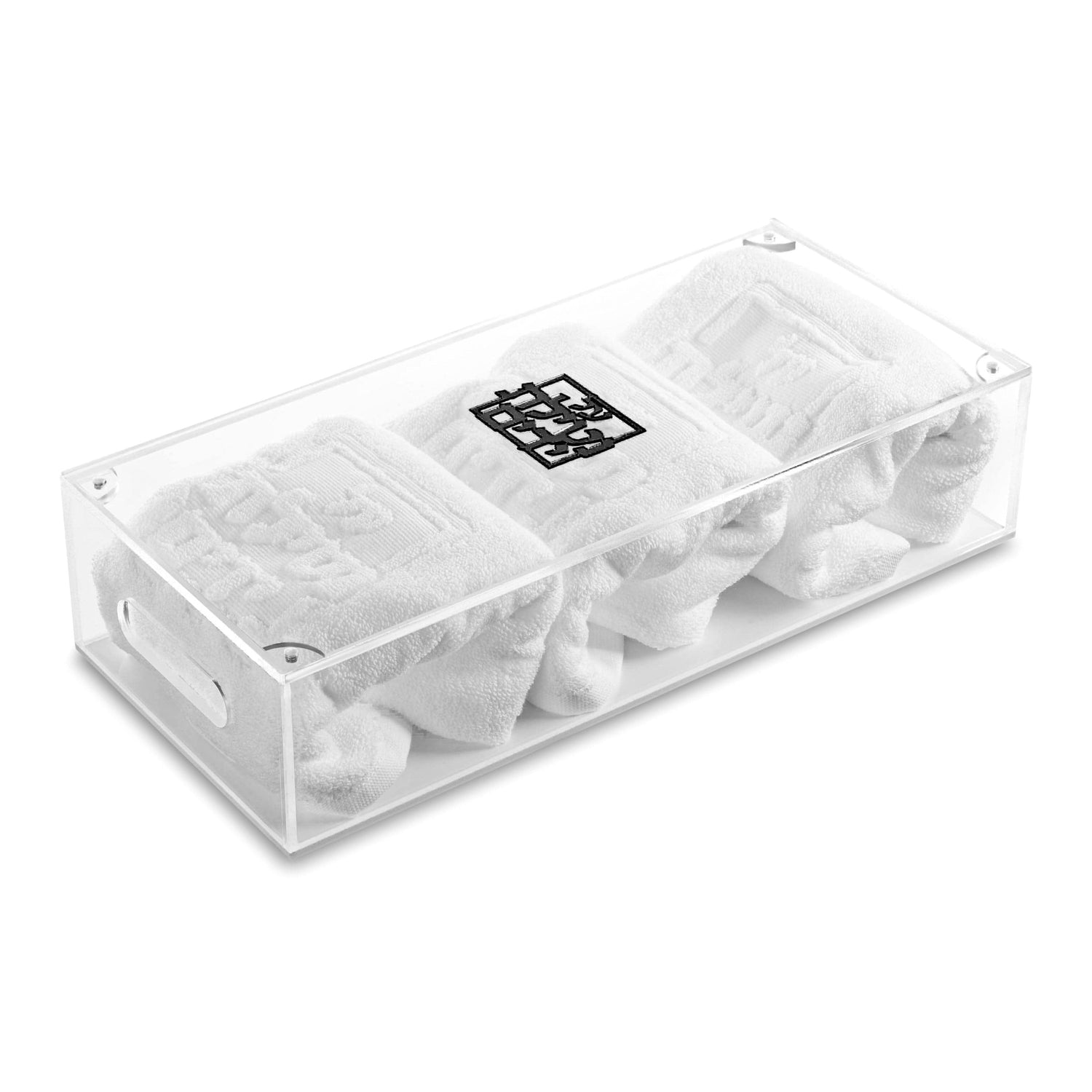 Netilas Yadayim Towel Box with Towels — styled in-room | Judaica Square Lakewood