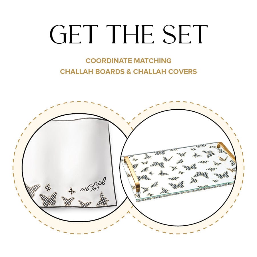 Onyx Butterfly Challah Board & Cover Set — hero shot | Judaica Square Lakewood