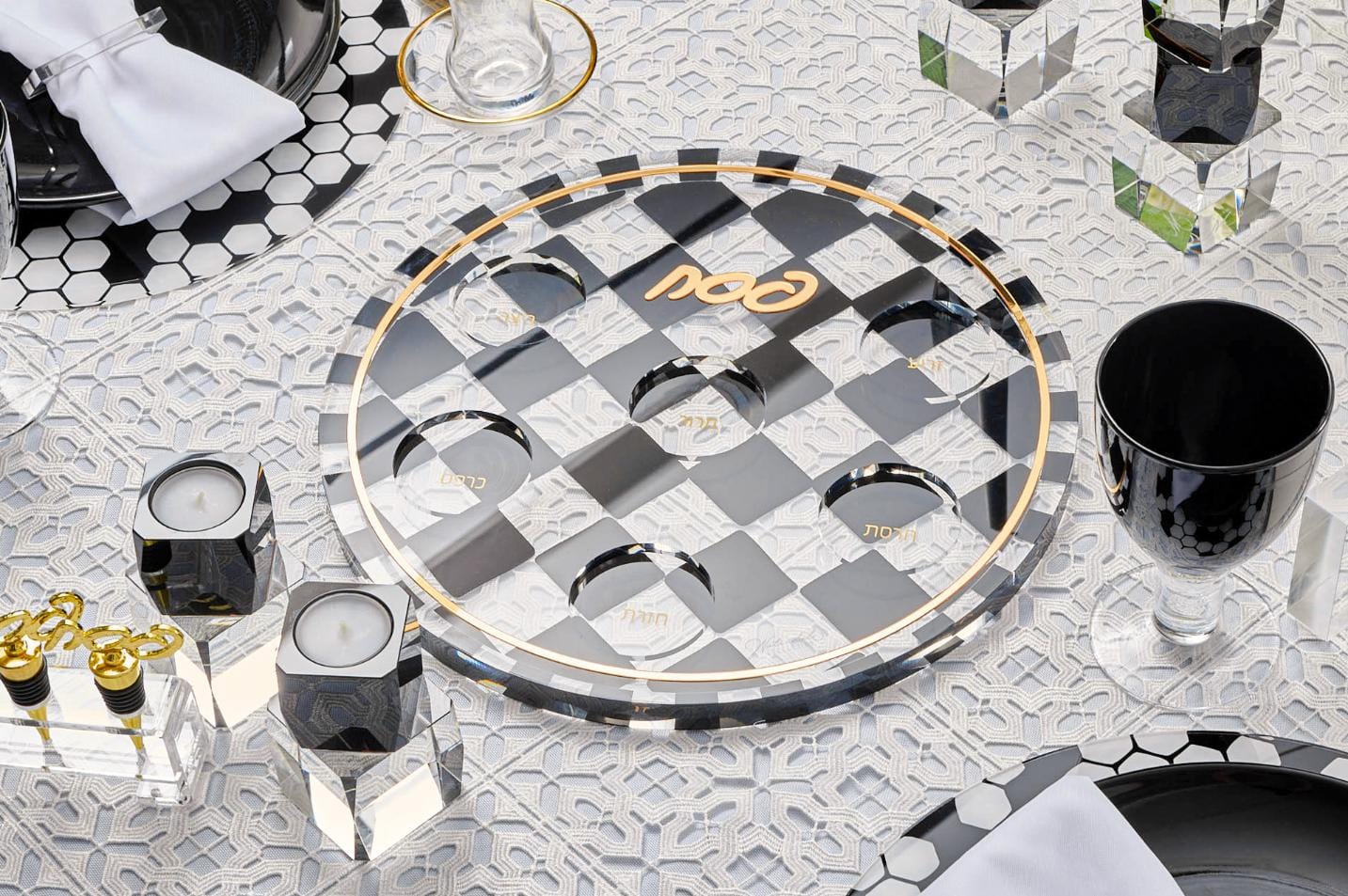 Onyx Seder Plate — detail view | Judaica Square Lakewood