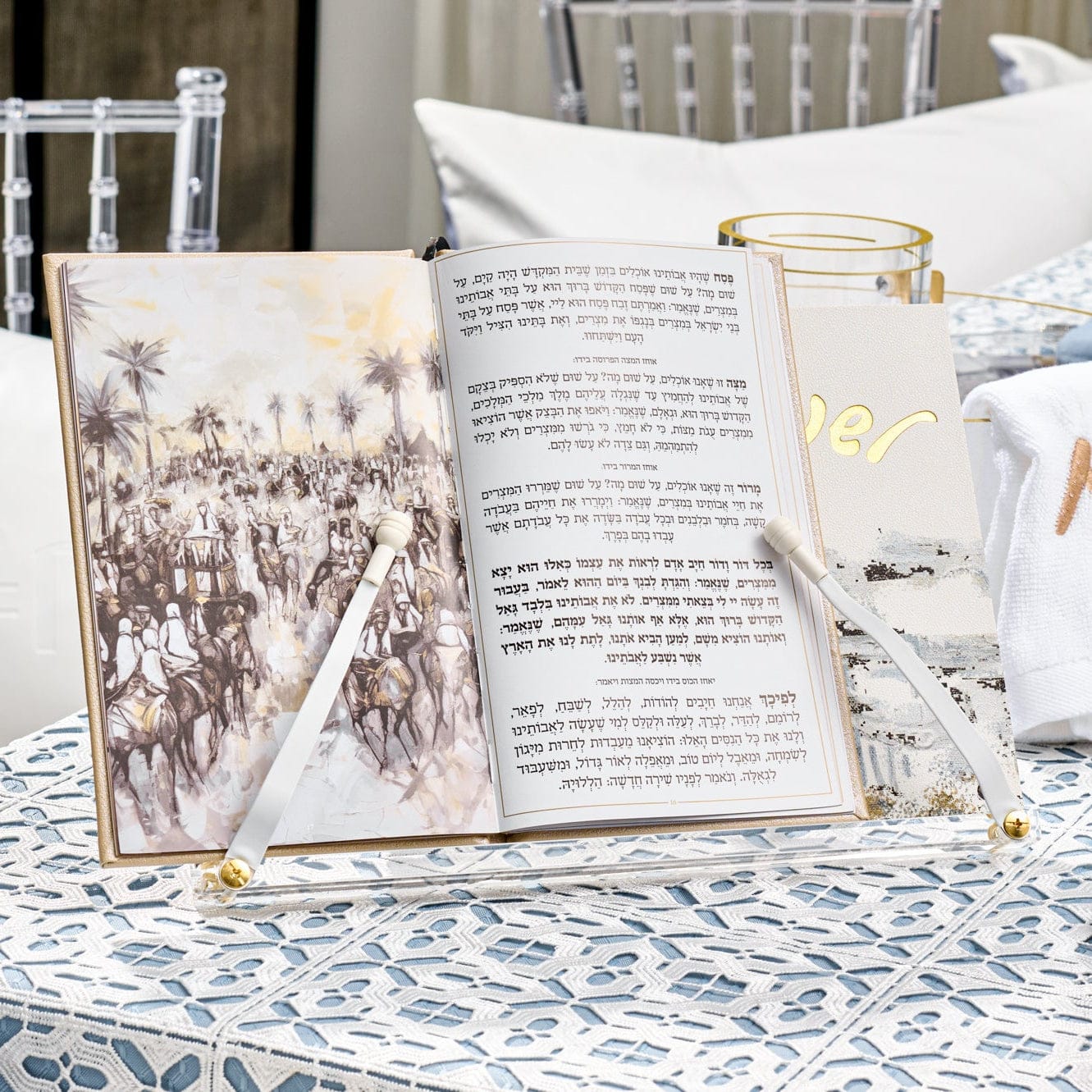 Painted Bais Hamikdash Haggadah Stand | Judaica Square Lakewood