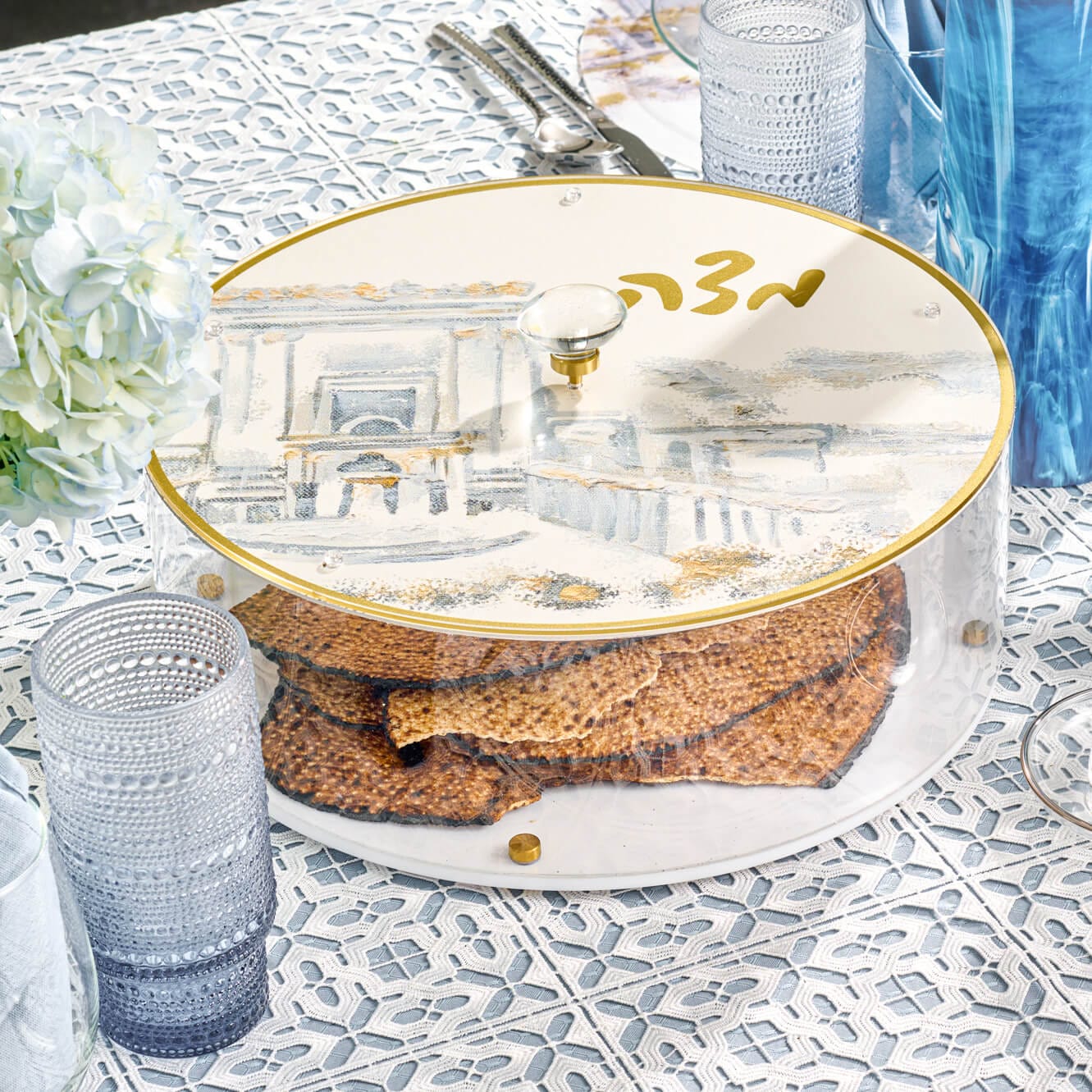 Painted Bais Hamikdash Matzah Box | Judaica Square Lakewood