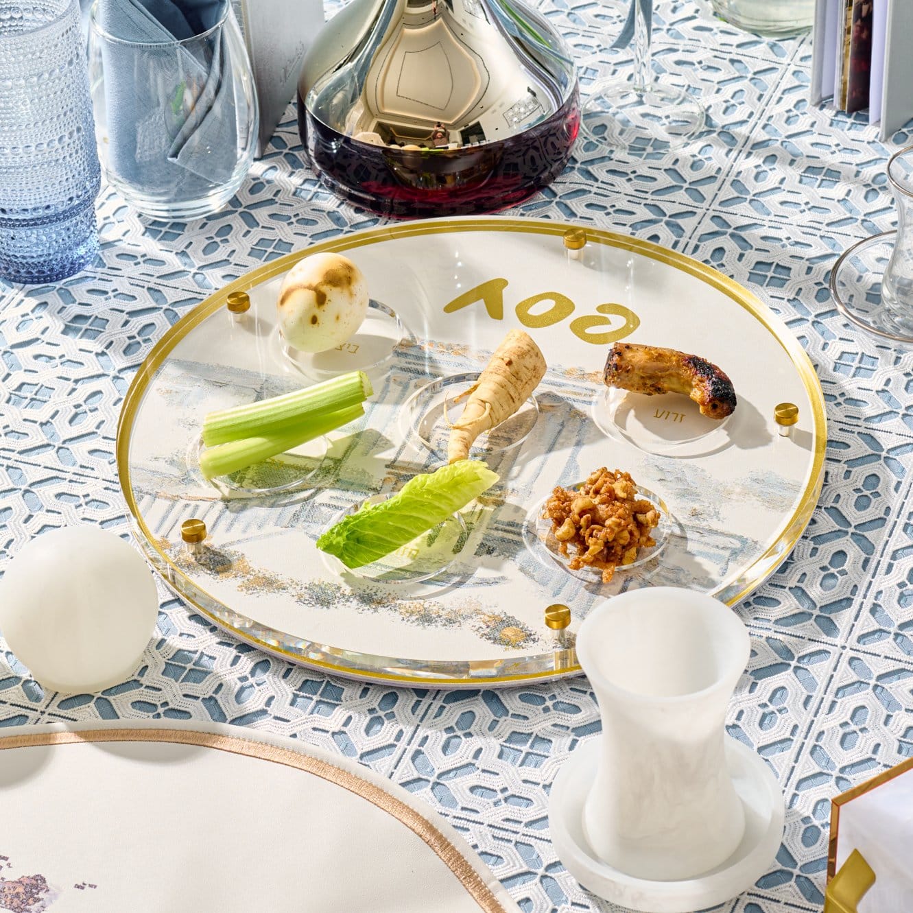 Painted Bais Hamikdash Seder Plate | Judaica Square Lakewood