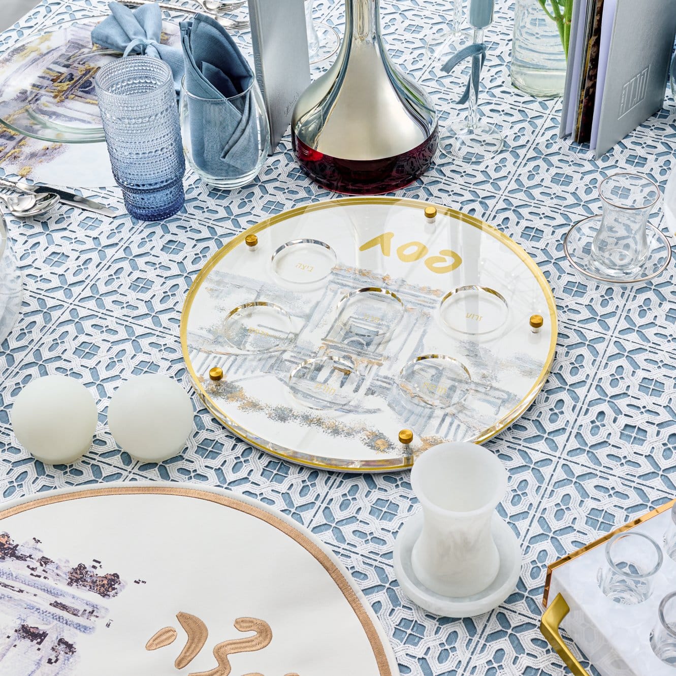Painted Bais Hamikdash Seder Plate | Judaica Square Lakewood