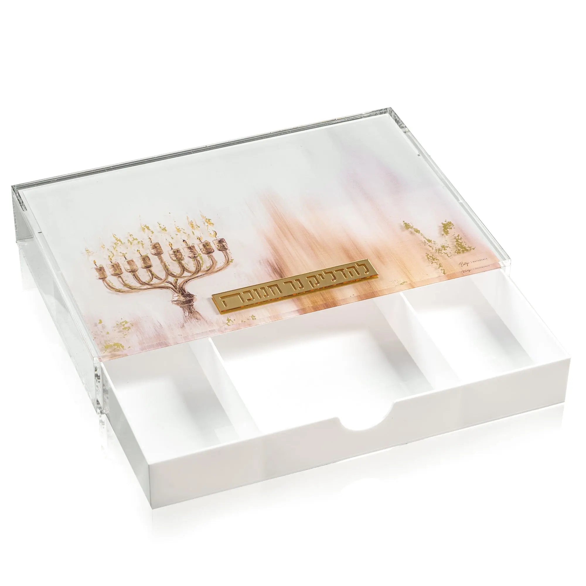 Painted by Batya 2.0  Menorah Tray with Drawer | Judaica Square Lakewood