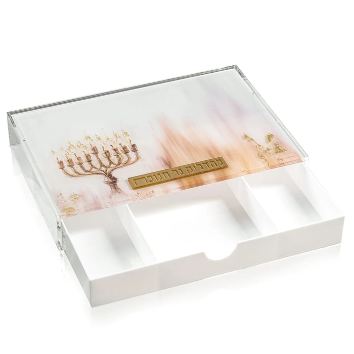 Painted by Batya 2.0 Menorah Tray with Drawer — lucite | Judaica Square Lakewood