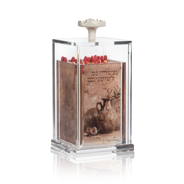 Painted by Batya Chanukah Match Jar — lucite Match Holder | Judaica Square Lakewood