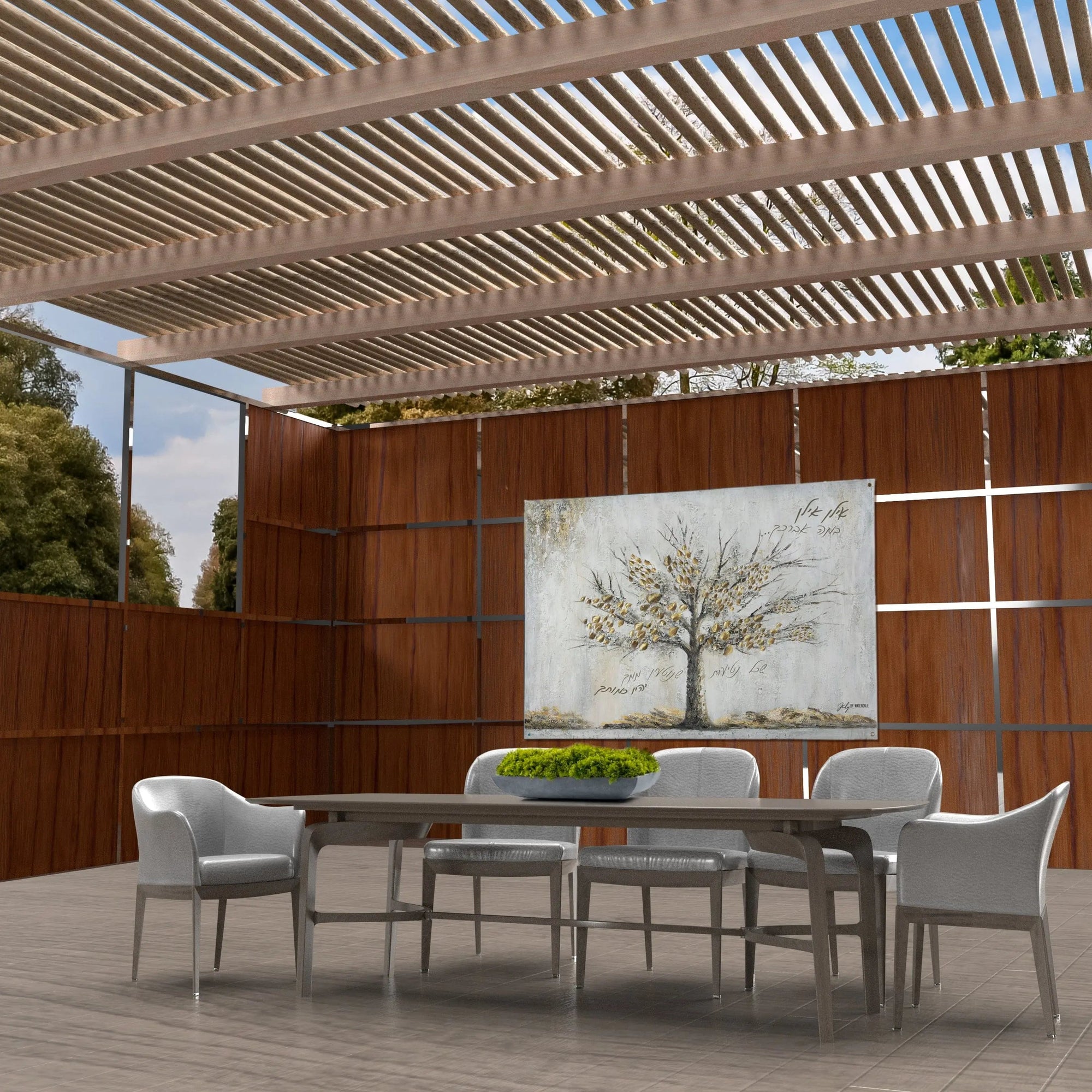 Painted by Judy Family Tree Vinyl Sukkah Decoration — styled in-room | Judaica Square Lakewood