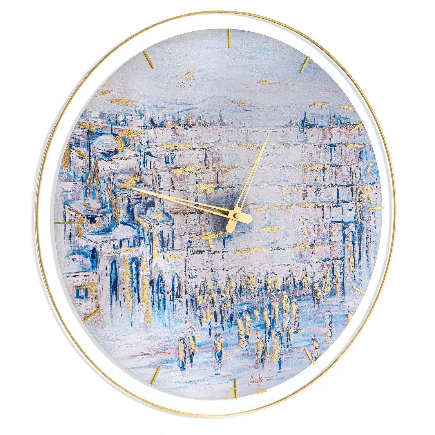 Painted by Yosefa Kosel Clock — Hand-Painted Lucite Yerushalayim Clock view 3 | Judaica Square Lakewood
