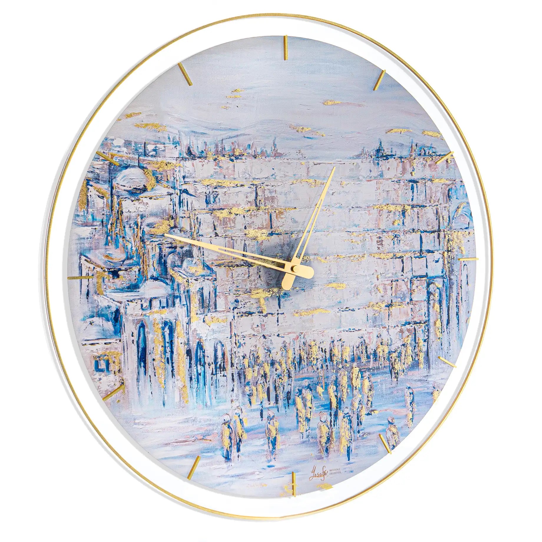 Painted by Yosefa Kosel Clock — Hand-Painted Lucite Yerushalayim Clock view 3 | Judaica Square Lakewood