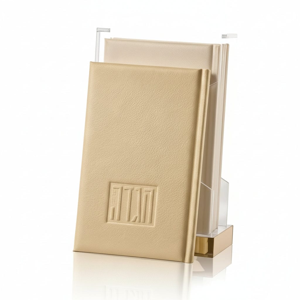 Painted Hardcover Leather & Lucite Haggadah Set — styled in-room | Judaica Square Lakewood