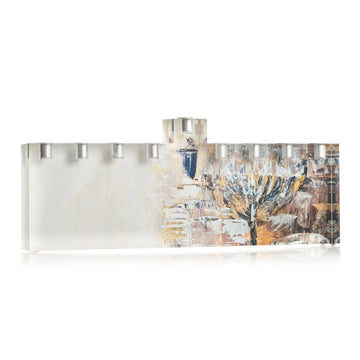 Painted Jerusalem Menorah — lucite Chanukah