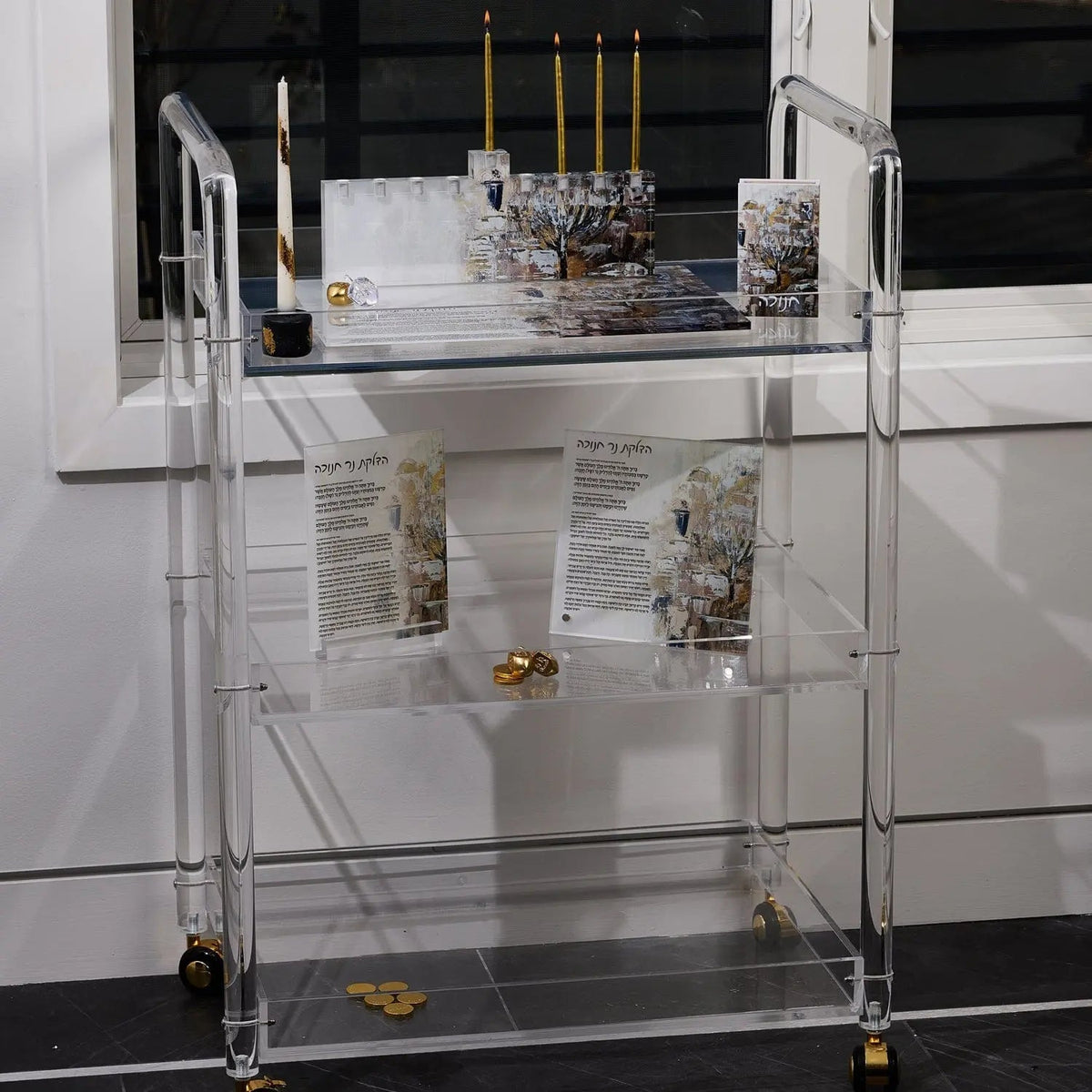 Painted Jerusalem Menorah — crystal-clear lucite