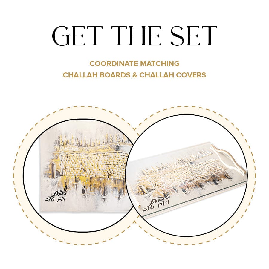 Elegant Winter Kosel Painted Lucite Challah Board & Leather Cover Set