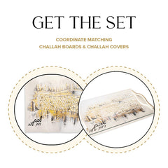 Elegant Winter Kosel Painted Lucite Challah Board & Leather Cover Set