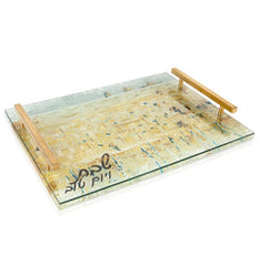 Elegant Painted Kosel Gray & Gold Challah Board and Cover Set