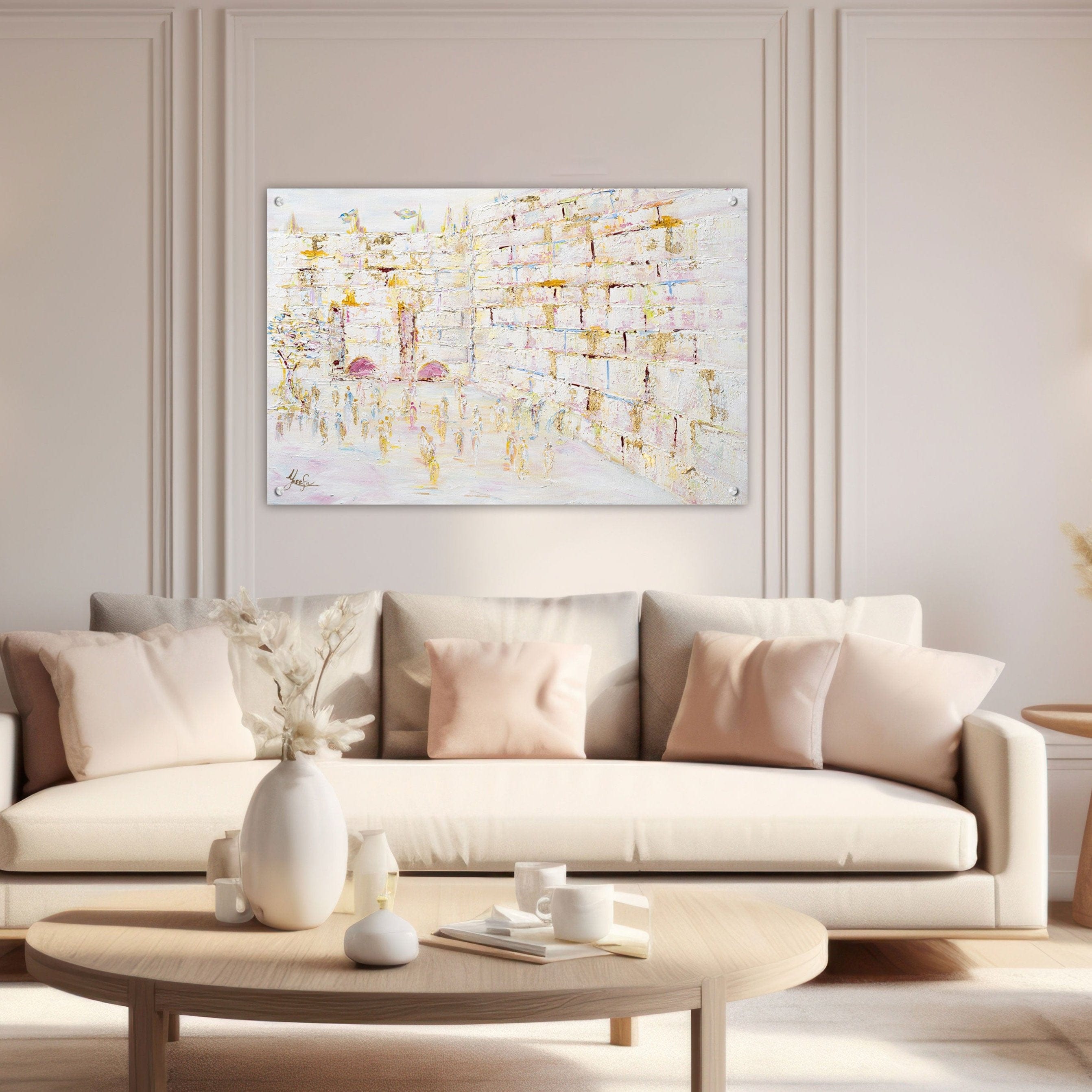 Painted Pastel Kosel by Yosefa Wall Art: Serene Jerusalem Stone Landscape