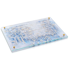 Elegant Painted Yosefa Lucite Challah Board & Faux Leather Cover Set