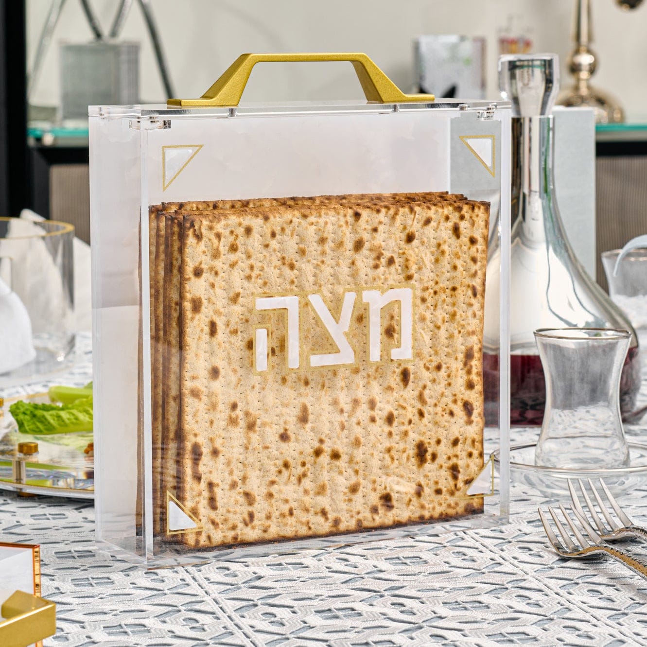 Pearlstone Square Matzah Box | Judaica Square Lakewood