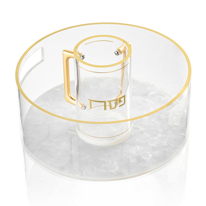 Pesach Pearlstone Washing Bowl & Cup — marble Judaica | Judaica Square Lakewood