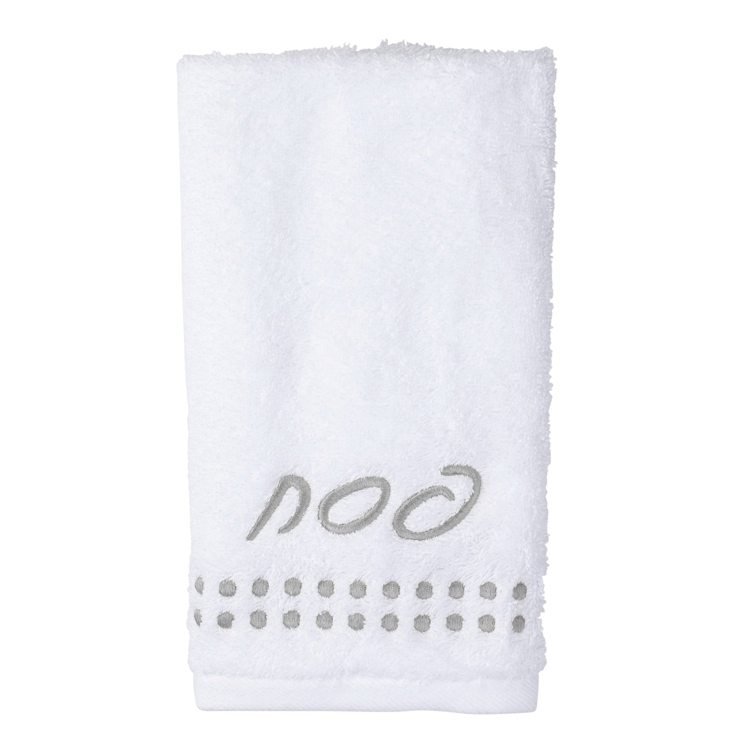 Pesach Dot Border Finger Towel — styled in-room | Judaica Square Lakewood
