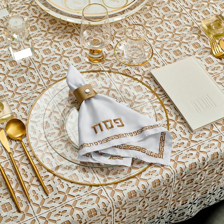Pesach Embroidered Napkin — detail view | Judaica Square Lakewood