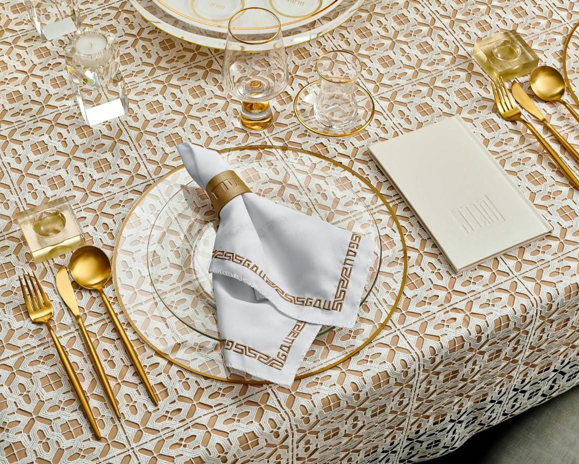 Pesach Leather Napkin Wraps — styled in-room | Judaica Square Lakewood