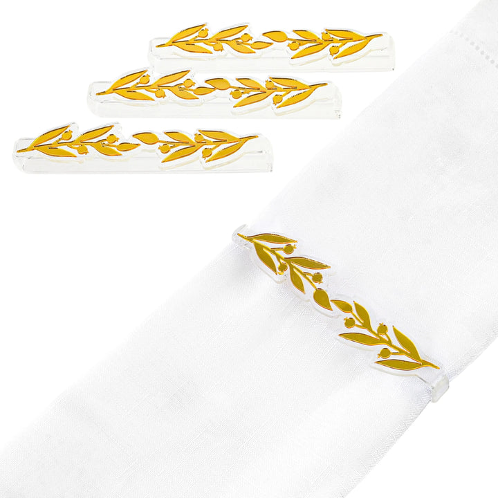 Pomegranate Leaf Napkin Wraps, Set of 4