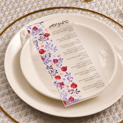 Vibrant Purple Simanim Lucite Card: Elegant Rosh Hashanah Seder Plate Guide