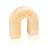 Cream and gold marbled arch tzedakah box with engraved gold 'Tzedakah' lettering, Gold finish