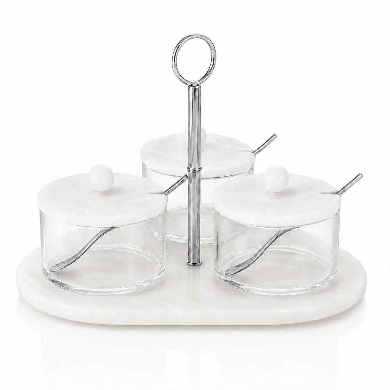 Resin Rotating Dip Bowl Set — rotating resin base with three acrylic dip bowls and spoons | Judaica Square Lakewood
