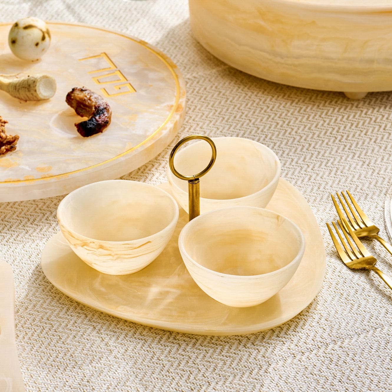 Resin Round Dip Bowl Set — detail view | Judaica Square Lakewood