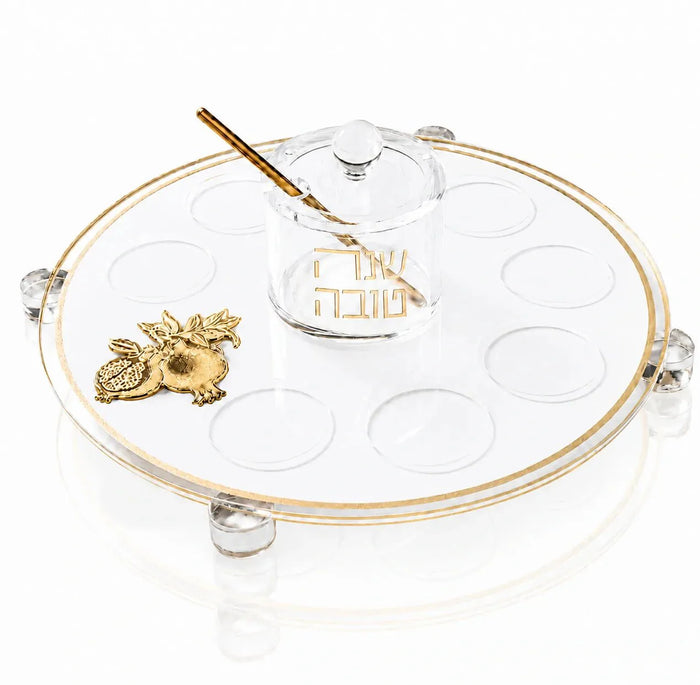 Rosh Hashana Classic Pomegranate Simanim Tray — Acrylic Simanim Tray | Judaica Square Lakewood