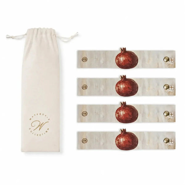 Rosh Hashana Leather Painted Pomegranate Napkin Wrap — Napkin Rings | Judaica Square Lakewood