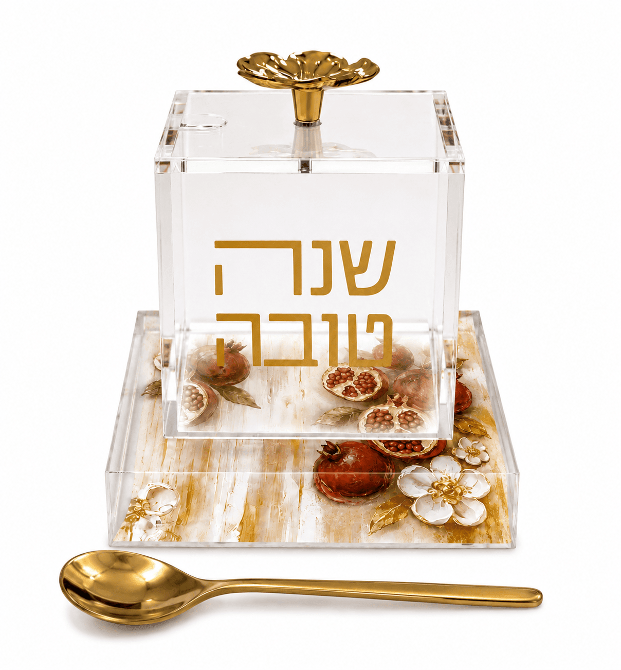 Rosh Hashana Painted Pomegranate Honey Dish — Acrylic Honey Dish | Judaica Square Lakewood
