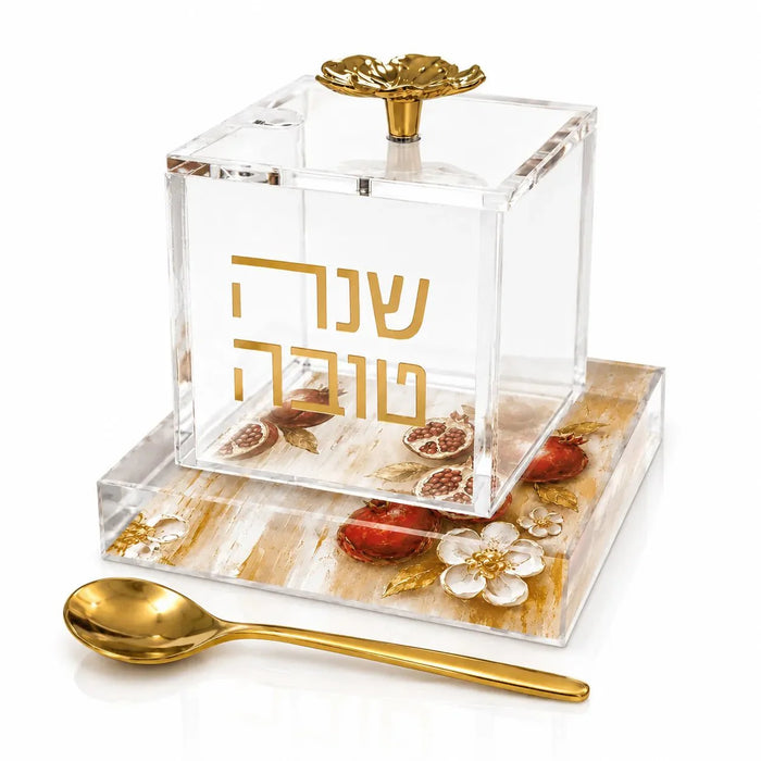 Rosh Hashana Painted Pomegranate Honey Dish — Acrylic Honey Dish | Judaica Square Lakewood