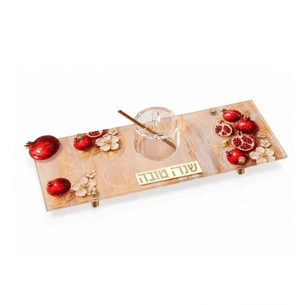 Rosh Hashana Painted Pomegranates Simanim Tray — Acrylic Simanim Tray